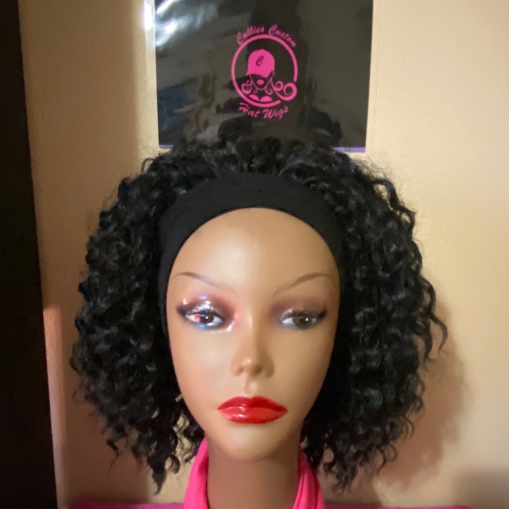 This is a black crochet headband wig